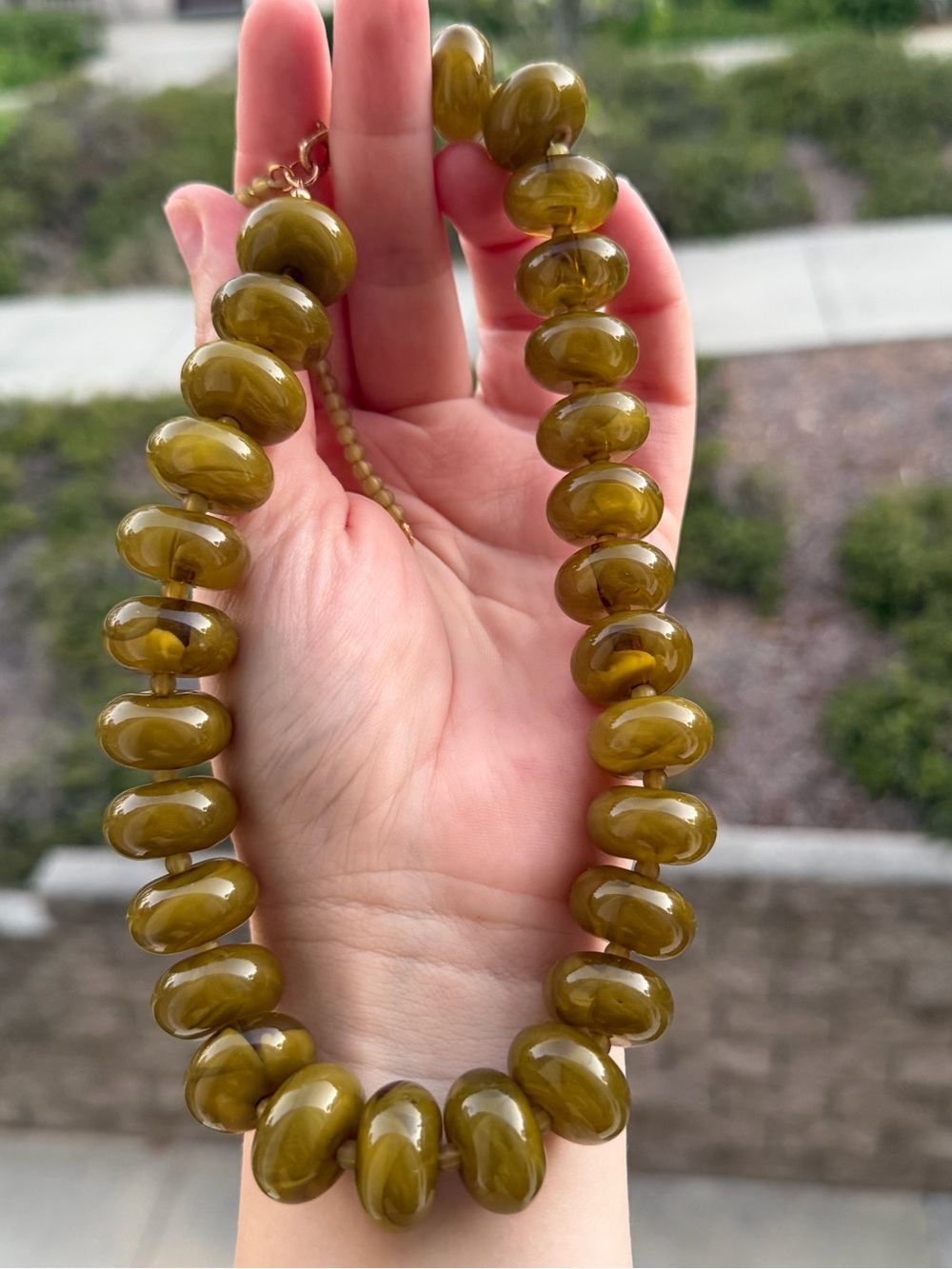 Chunky Olive Green Beaded Statement Necklace